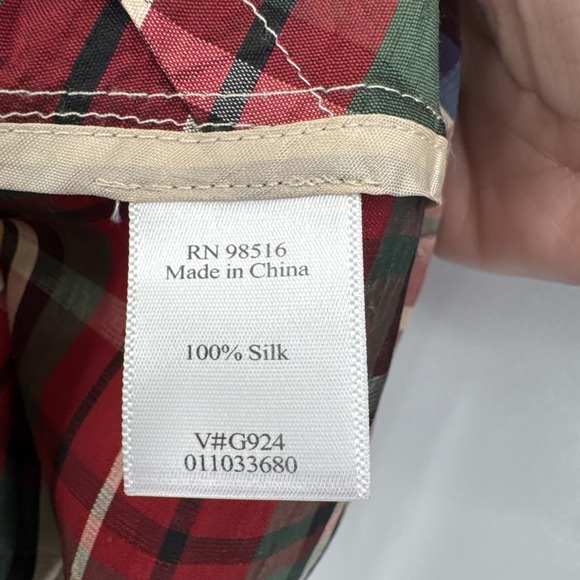 Coldwater Creek Top Sz L Plaid 100% Silk Button Front Blouse Tartan Multi Red - Picture 7 of 16